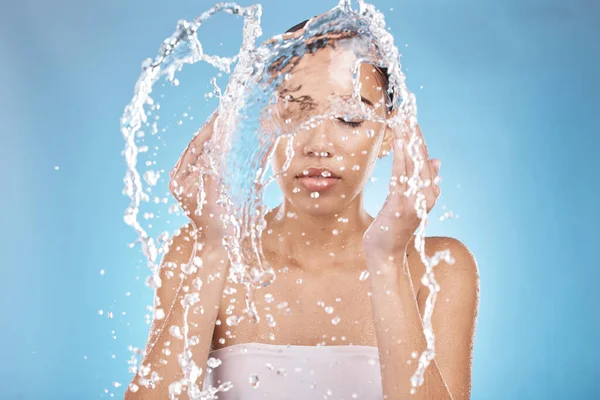 Woman Hands Water Splash Washing Face Grooming Healthcare Wellness Self — Foto Stock