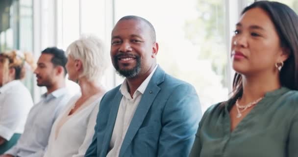 Recruitment Hiring Queue Black Man Smile Happy Plan Job Interview — Stockvideo