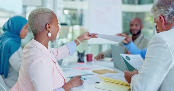 Leadership Portrait Black Woman Face Team Building Meeting Documents Planning — Stock videók