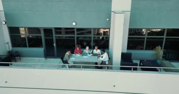 Business People Table Collaboration Meeting Outdoor Rooftop Top View Zoom — Video