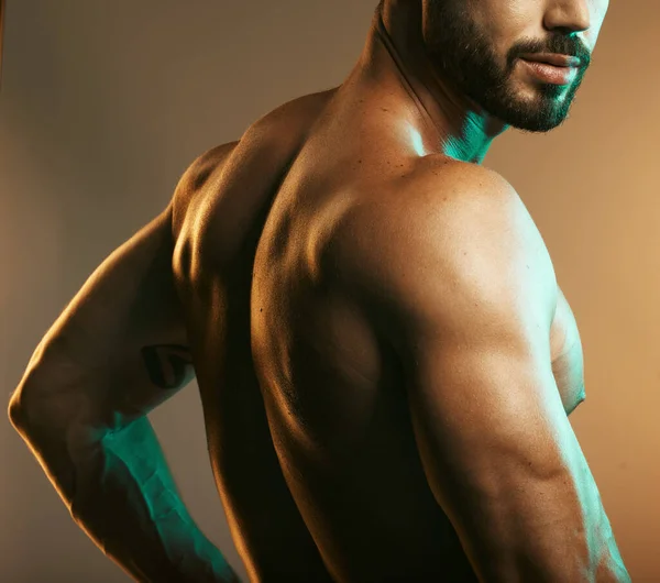 Man Body Back Muscles Studio Background Creative Light Aesthetic Training — Stok fotoğraf