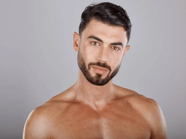 Man Face Beauty Skin Portrait Muscle Glow Cosmetic Skincare Treatment — Stok fotoğraf