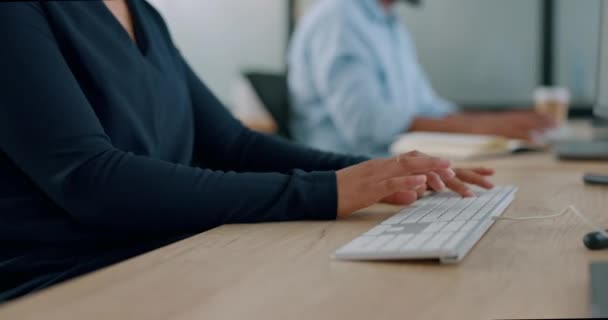 Computer Hands Woman Typing Keyboard While Working Corporate Project Office — Vídeo de stock