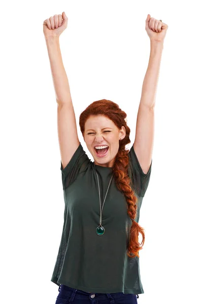 Yeah Attractive Young Woman Celebrating Victory — Foto Stock