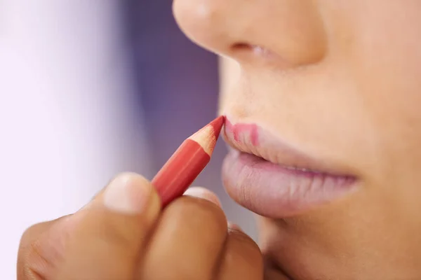 Outline Perfect Pout Close Shot Woman Having Lip Liner Applied — Zdjęcie stockowe