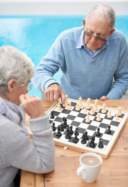 Just Chess Life Changes Every Move Elderly Couple Playing Chess — Stockfoto