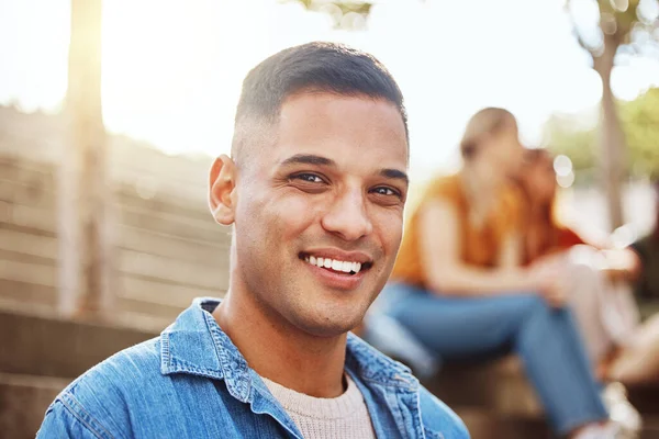 Portrait Black Man Student Campus College Relax Break Smile Casual — Stockfoto