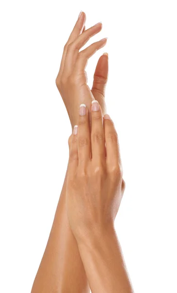 Manicure Beauty Hands Elegant Woman White Background Studio Skincare Dermatology — Foto Stock