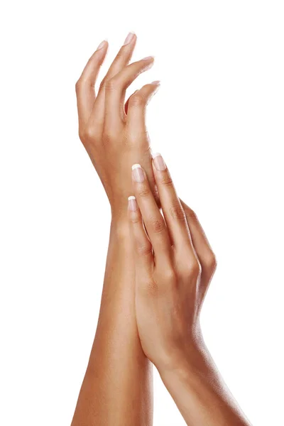 Spa Manicure Skincare Hands Woman White Background Studio Elegance Dermatology — Foto Stock