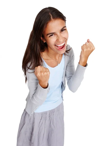 Yes Won Business Woman Happy Winner Portrait Career Victory Success —  Fotos de Stock