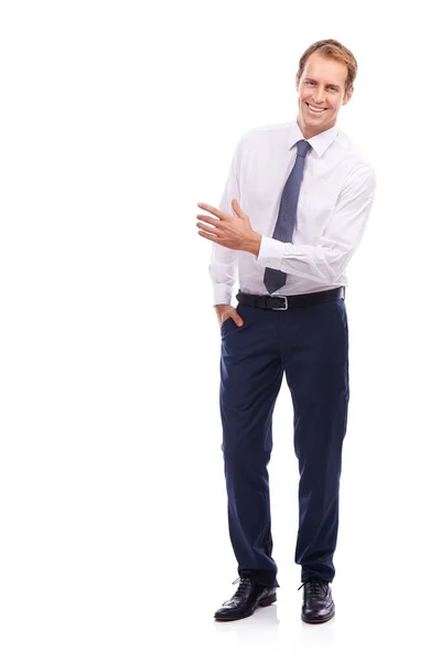Επιχειρηματίας Χαμόγελο Πορτρέτο Και Διευθυντής Στέκεται Λευκό Φόντο Για Κίνητρο — Φωτογραφία Αρχείου