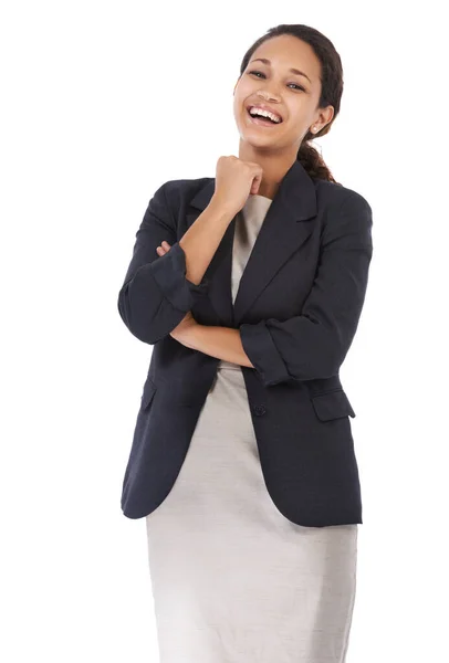 Business Woman Laugh Success Portrait Employee Smile Happy White Background —  Fotos de Stock