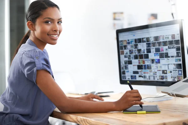 Hard Work Pays Young African American Woman Working Her Computer — Stock Photo, Image