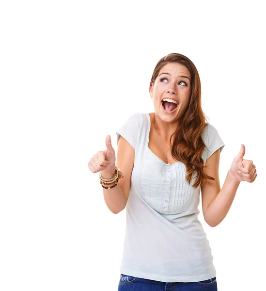 Wow Thumbs Woman Studio Success Thank You Marketing Achievement Mockup — Stock Fotó