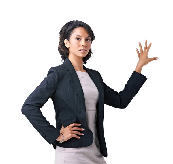 Leading Way Business Studio Portrait Successful Businesswoman Posing White Background —  Fotos de Stock