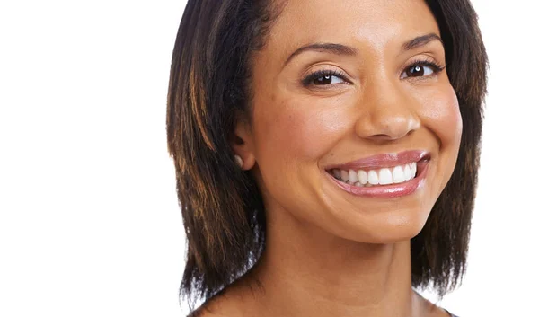 Happy Smile Portrait Black Woman White Background Cosmetics Healthy Teeth — Foto de Stock