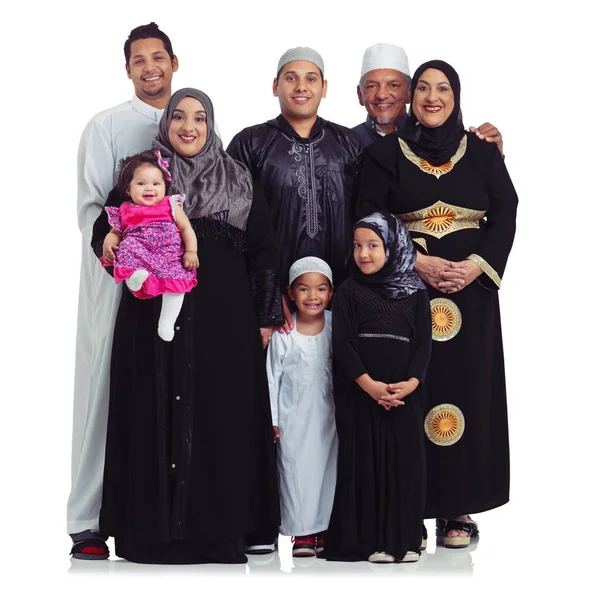 Muslim Family Portrait Together Eid Celebrate Islam Religion Love Peace — Foto Stock