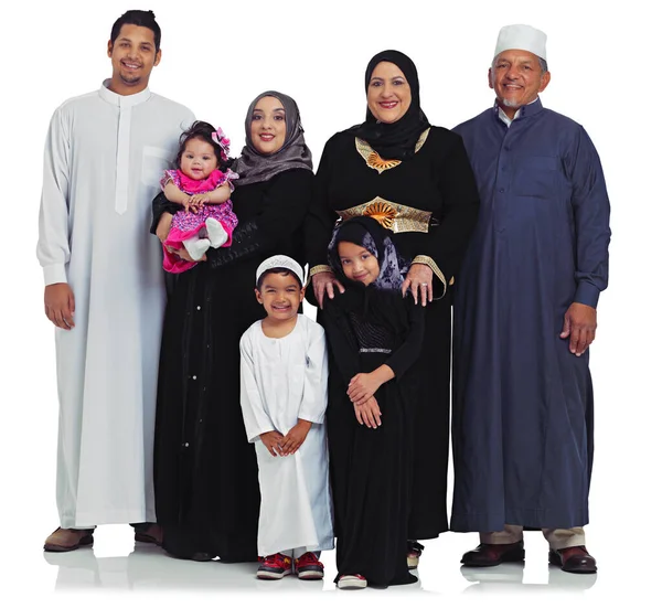 Big Family Happy Portrait Children Parents Grandparents Together Islam Religion — Foto Stock