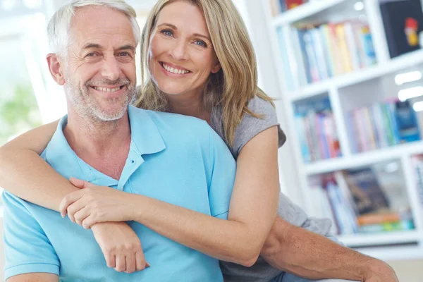 Senior Couple Happy Portrait Home Love Care Support Retirement Lifestyle —  Fotos de Stock