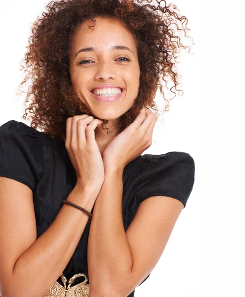 Hair Afro Beauty Portrait Happy Black Woman Skincare Glow Cosmetics — Fotografia de Stock