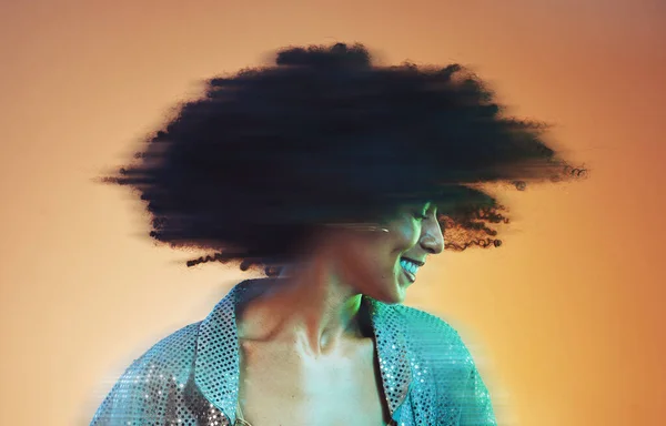 Black Woman Hair Blur Disco Dance Glitter Fashion Movement Afro — Zdjęcie stockowe