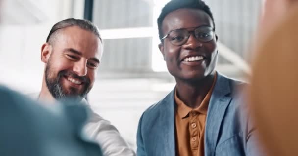 Business People Hands Together Celebration Smile Team Unity Collaboration Goals — Stock videók