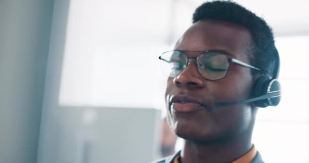 Call Center Black Man Dan Smile Success Telemarketing Sales Customer — Stok Video
