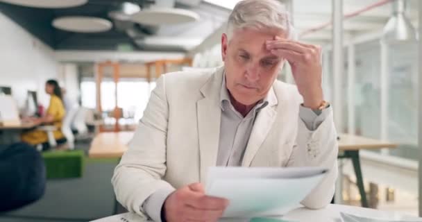 Tired Stress Documents Business Man Reading Financial Finance Budget Report — Video