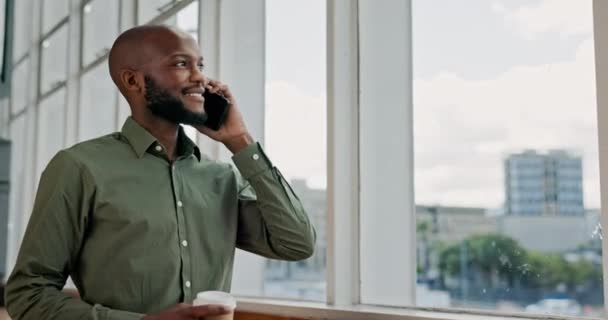 Business Black Man Phone Call Window Corporate Communication Negotiation Discussion — Vídeo de stock