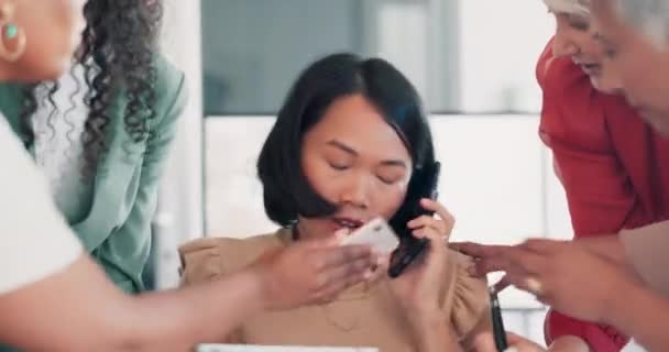 Business Woman Phone Face Stress Multitasking Burnout Time Management Mistake — Vídeo de Stock