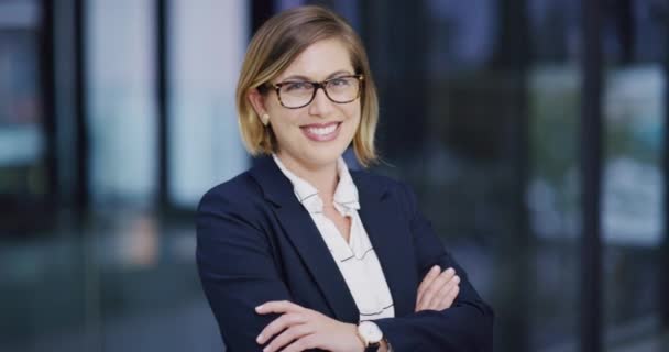 Business Woman Smile Portrait Leader Success Office Crossed Arms Management — Vídeo de Stock