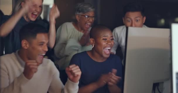 Clapping Winning Business People Computer Night Global Sales Stock Market — Stock videók