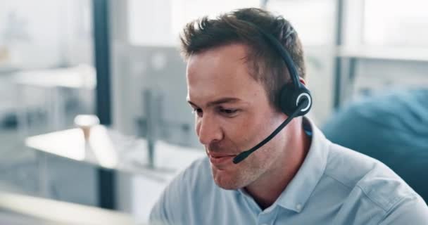 Call Center Business Man Smile Success Telemarketing Sales Customer Services — Vídeo de Stock