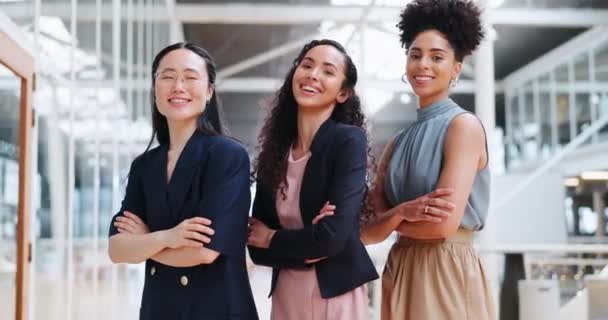 Corporate Women Empowerment Portrait Team Creative Marketing Startup Company Teamwork — Stock video