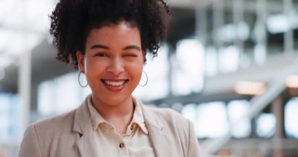 Лидерство Бизнес Черная Женщина Подмигивают Ходить Корпоративном Рабочем Месте Целями — стоковое видео