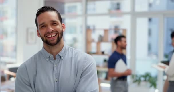 Businessman Face Happy Leader Motivation Positive Mindset Employee Confidence Standing — Vídeos de Stock