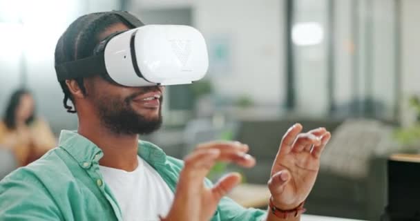 Virtual Reality Metaverse Black Man Work Cyber Dashboard Augmented Reality — Wideo stockowe