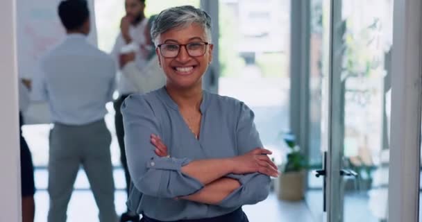 Leadership Confidence Proud Woman Startup Office Smile Vision Marketing Workshop — Vídeo de stock