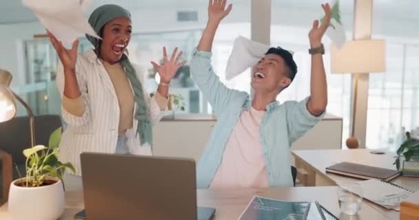 Office Celebration Success High Five Ecommerce Team Happy Teamwork Data — Vídeos de Stock