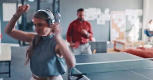 Business People Dancing Woman High Five Coworker Modern Office Team — Vídeo de stock