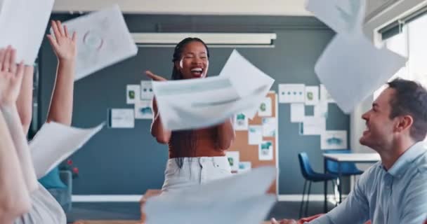 Business Meeting Celebration Applause Documents Paperwork Air Profit Success Winning — Vídeo de Stock