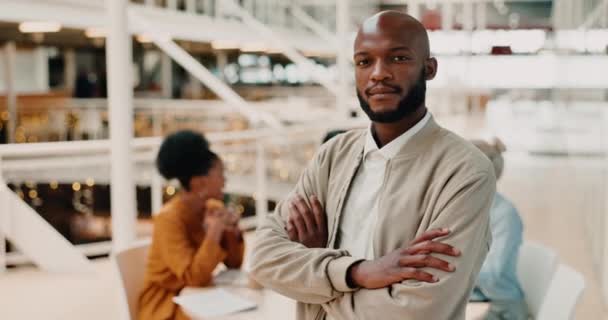 Face Business Black Man Arms Crossed Serious Leader Focus Advertising — Stock videók