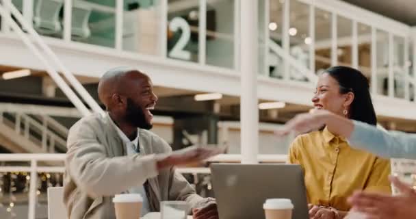 Business People Meeting High Five Motivation Success Happiness Teamwork Desk — Video Stock