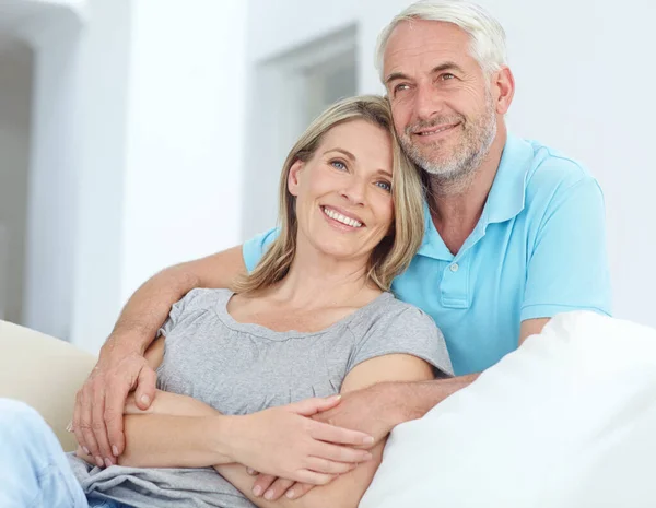 Senior Couple Portrait Love Home While Happy Retirement Love Support — Photo