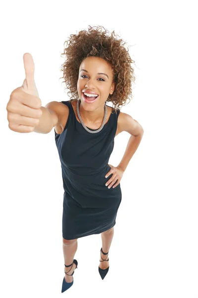 Business Woman Thumbs Success Portrait Proud Smile Vote Corporate Style — Fotografia de Stock