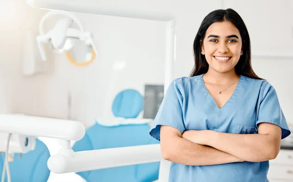 Making World Brighter One Smile Time Young Nurse Working Dentists — Foto Stock