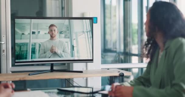 Video Call Meeting Monitor Business Man Screen Presentation Training Seminar — Video Stock