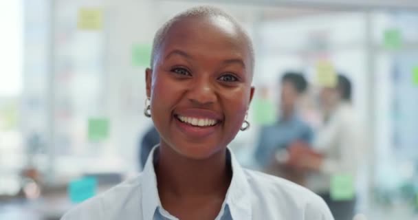 Face Business Black Woman Smile Leader Confident Promotion Corporate Deal — Vídeo de Stock