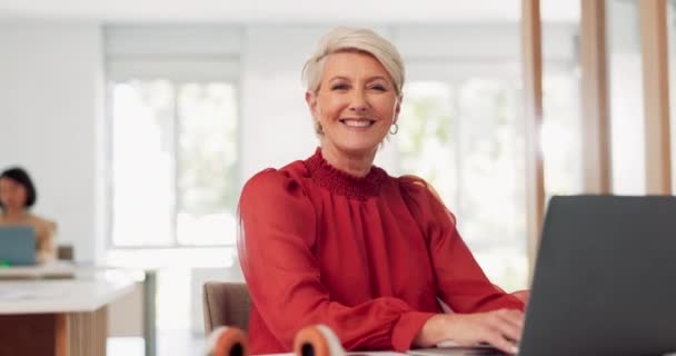 Laptop Face Senior Business Woman Doing Feedback Review Financial Portfolio — Vídeo de Stock