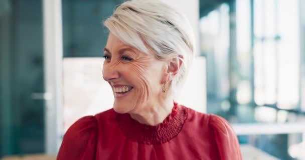 Face Laugh Business Senior Woman Work Her Office Carefree Positive — Vídeo de stock